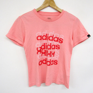  Adidas short sleeves T-shirt Logo T cotton 100% short tops lady's M size pink adidas