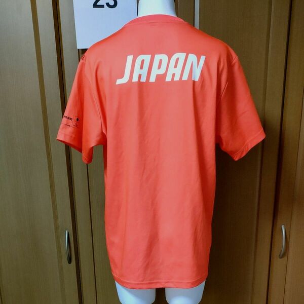 アシックス【JAPAN】半袖Ｔシャツ2Xl/3XL　美品！　オレンジ　日本代表を応援しよう！　asics 吸汗速乾ポリエステル