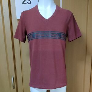 A/X半袖ＴシャツXS/S　ワインレッド　Vネックストレッチ入　ARMANI EXCHANGEロゴプリント良好ジョルジオアルマーニ