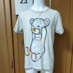 グラニフ半袖ＴシャツS/M　ライトグレー　油絵タッチのコントロールベアがステキ！　オリジナル首ちょんぱクマちゃん　graniph