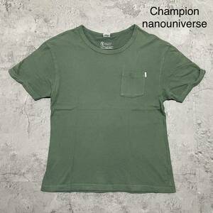 Champion チャンピオン nanouniverse ナノユニバース コラボ Tシャツ 半袖 ポケットT 無地 オリーブ サイズL 玉FL2959 Tee 