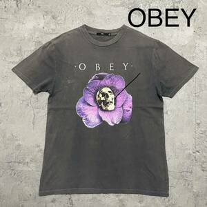 OBEY オベイ Tシャツ 半袖 USA企画 ビッグプリントロゴ スカル メキシコ製 グレー サイズM 玉FL2960 Tee 