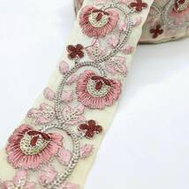 インド刺繍リボン 約45mm 花模様 ピンクの花_画像5