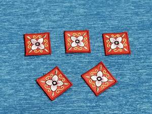 韓国　刺繍　ワッペン　雑貨　ムクゲ　1　赤色　５枚セット