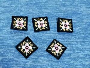 韓国　刺繍　ワッペン　雑貨　ムクゲ　1　黒色　５枚セット