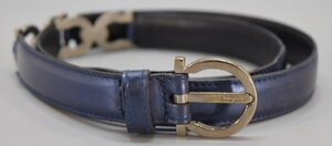 本物保証 Salvatore Ferragamo フェラガモ ダブルガンチーニ レザー ベルト ブラック × シルバー 6548 レディース 革 黒 BLACK Ha-739T