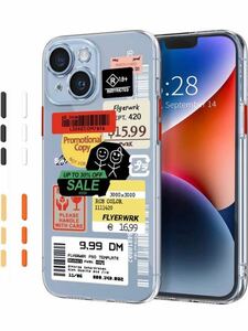 L-83 iPhone 14 ケース かわいい おしゃれ おもしろ ラベルタイプ ステッカー ロゴ スマホケース クリア 韓国 ins風 面白い 可愛い