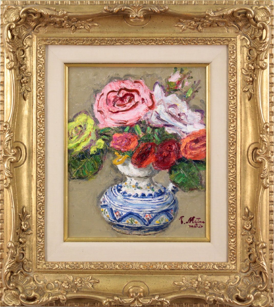 Tomitaro Matsumoto Roses in a Spanish Vase Oil Painting [Authentic Guaranteed] Painting - Hokkaido Gallery, Painting, Oil painting, Still life