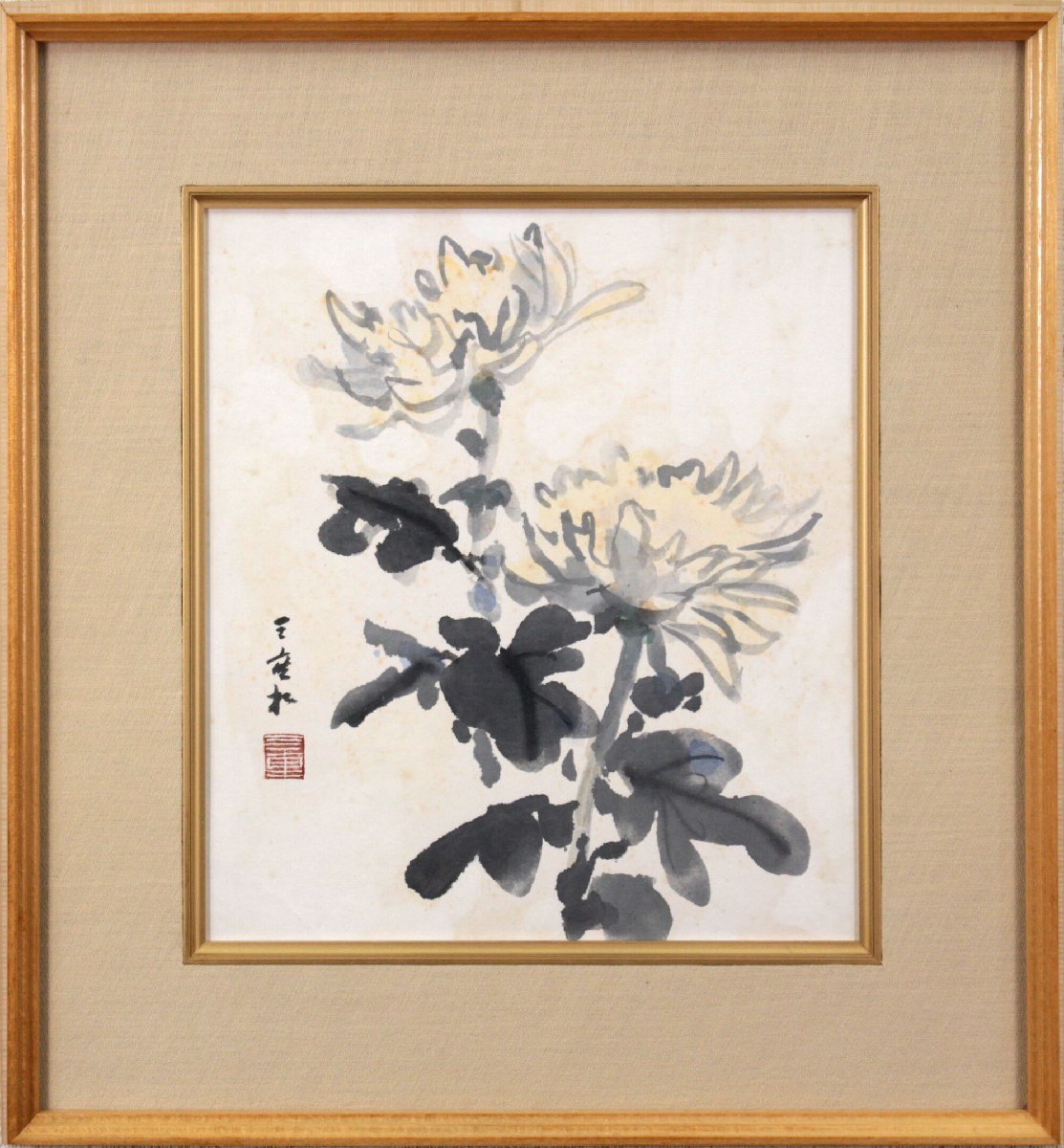 田边美松 菊花水彩画 [保证正品] - 北海道画廊, 绘画, 水彩, 静物