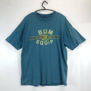 90s USA製 BUM EQUIPMENT 半袖Tシャツ グリーン系 XLサイズ コットン100 シングルステッチ B.U.M