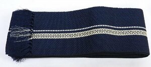 AM142 silk navy blue color series ground line pattern man's obi unused goods beautiful goods stylish 