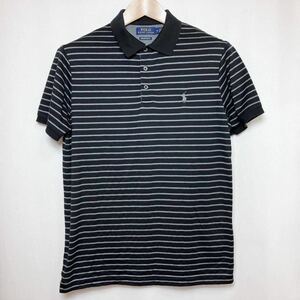 【美品】POLO RALPH LAUREN ラルフローレン ボーダー柄 ポロシャツ メンズ ブラック×グレー M 綿100% 正規品／黒