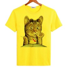 ♪たばこ　ねこ　半袖Tシャツ　Ｓ　Ｍ　Ｌ　ＬＬ　3Ｌ　4Ｌ　ホワイト　白　黄 灰 青 イラスト　面白 三毛猫☆新品未使用品☆送料無料☆★ _画像2