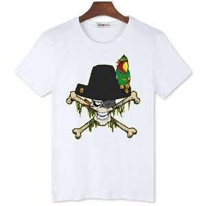 ♪海賊　ドクロ　メンズ 半袖Tシャツ　Ｓ　Ｍ　Ｌ　ＬＬ　3Ｌ　4Ｌ　5L　ホワイト　白　黄　灰　青　イラスト☆新品未使用品☆送料無料☆★