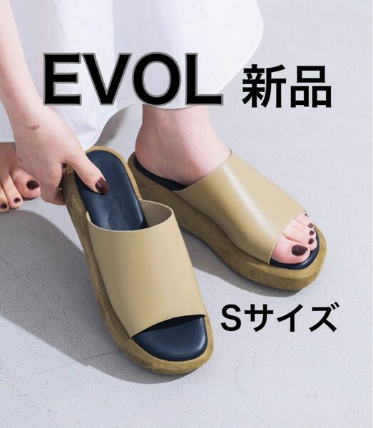 美品 EVOL フラットフォームミュールサンダル カーキSサイズ