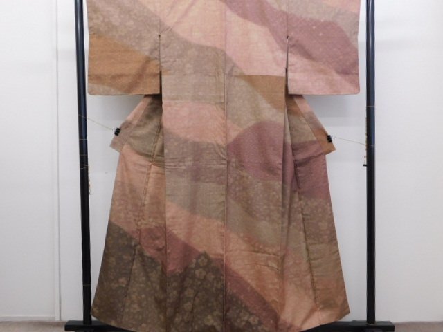 [Rakufu Special Selection] P24516 Seiden-Baumwoll-Pongee, handbemalt, wachsgefärbt, formeller Kimono, gefüttert, BC, Damen-Kimono, Kimono, Besuchskleidung, Fertig
