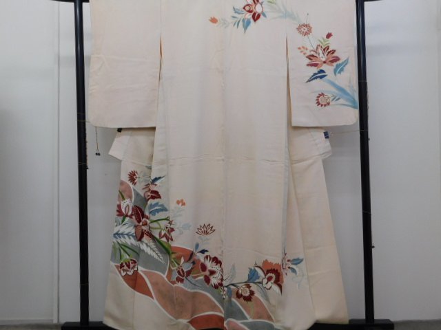 [राकुफू] P24784 हाथ से पेंट किया हुआ युज़ेन क्रेप किमोनो अस्तर के साथ, पहनावा, महिलाओं की किमोनो, किमोनो, त्सुकेसगे