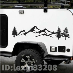 Rv1080: 車 自動車 ステッカー 防水 20×100cm 装飾 キャンピングカー オフロード デカール シール 山脈 山 白色 黒色 １個 売れ筋商品