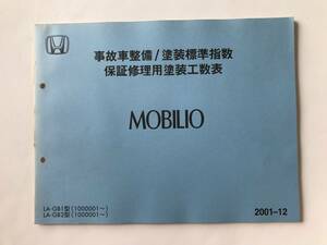 HONDA MOBILIO accident car maintenance | painting standard finger number table guarantee for repair painting . number table LA-GB1 type LA-GB2 type 2001 year 12 month TM8303
