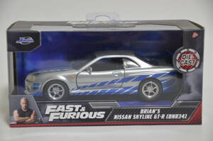 Jada Toys FAST & FURIOUS BRIAN'S NISSAN SKYLINE GT-R BNR34★ワイルド スピード ブライアン ニッサン スカイライン GTR 1/32 ワイスピ