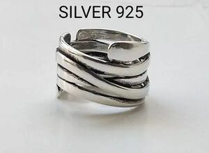 【シルバー　5連リング】フリーサイズ　SILVER 925　ミニ巾着袋&クロス付き　メンズ　レディース　指輪　S 925刻印入り