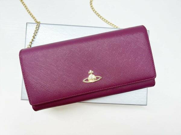 未使用保管　美品　Vivienne Westwood　ヴィヴィアンウエストウッド　オーブ　チェーンウォレット　二つ折り長財布　パープル系