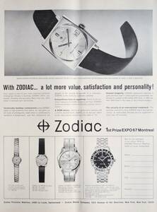 稀少・時計広告！1967年ゾディアック 時計広告/Zodiac Automatic Watches/K