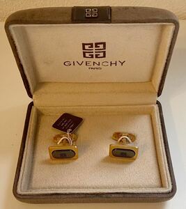 B3G034◆ ジバンシィ GIVENCHY 金属素材 ゴールド×ブラック色 ロゴ カフスボタン カフス 