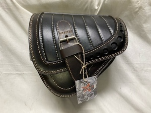 日本初上陸 Lucky Custom Leather製 サドルバッグ 最高級イタリアンレザー使用 チャコール×ブラック ショベル ツインカム ブレイクアウト