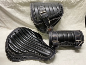 Lucky Custom Leather サドルバッグ サドルシート ツールバッグ 最高級イタリアンレザー ダメージブラック×ブラック ドラッグスター SR