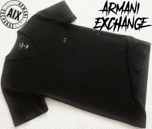 新品★アルマーニ★セクシーな ブラック Tシャツ★Vネック★ホワイト ロゴプリント★快適な ストレッチ 黒 XL★ARMANI☆936