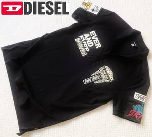 新品★ディーゼル DIESEL★セクシーな ブラック ポロシャツ★7 ポジティブ パッチ ワッペン★半袖 ニットシャツ 黒 XL☆941