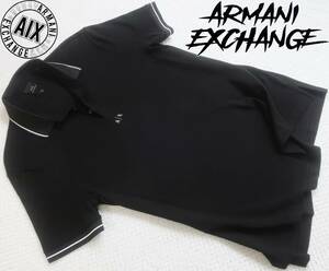  новый товар * Armani * большой размер * черный рубашка-поло * белый линия *.. . короткий рукав вязаный рубашка чёрный XXL*ARMANI*974