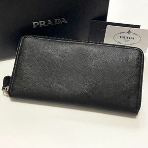 ★美品 PRADA プラダ ラウンドファスナー ジップ 長財布 サフィアーノレザー ブラック 黒【鑑定済み 本物保証】