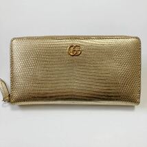 ★美品 GUCCI グッチ GGマーモント リザード ゴールド ラウンドファスナー 長財布 メンズ レディース 456117【鑑定済み 本物保証】_画像2