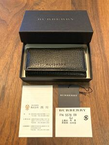 《 新品未使用 》BURBERRY バーバリー ブラックレザー キーケース 黒 シボレザー