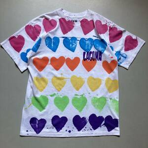 90s hand print heart T-shirt “size M” “made in USA” 90年代 手刷りプリントTシャツ 半袖Tシャツ アメリカ製 USA製