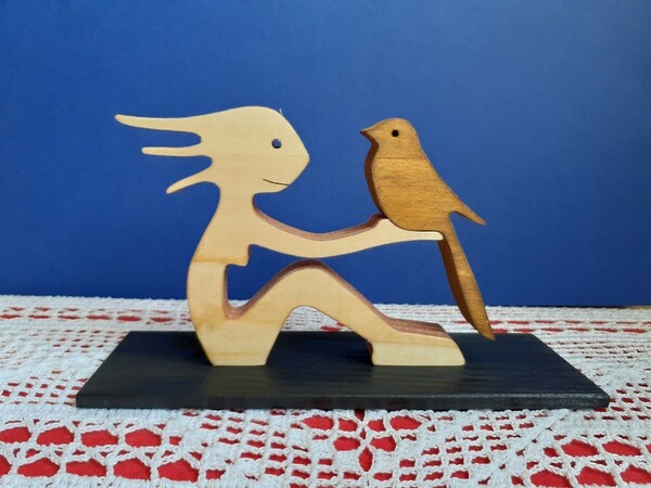 木工アート　Woman & Bird