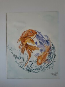 Art hand Auction 水彩画 金魚, 絵画, 水彩, 動物画