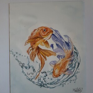 水彩画 金魚