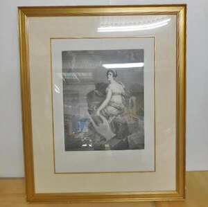 Art hand Auction Painting ◆ Woman with a Harp F. Szilard Louvre Museum Copperplate Print Exhibition ◆ Width 700 x Depth 20 x Height 840 mm, artwork, print, copperplate print, etching