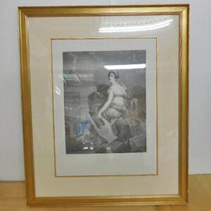 Art hand Auction 絵画 ◆ 琴を持つ女 F.シラード ルーヴル美術館 銅版画展 ◆ 幅700×奥行20×高さ840mm, 美術品, 版画, 銅版画, エッチング