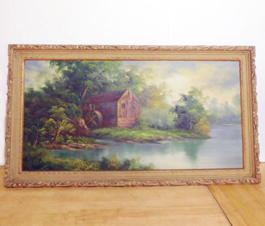 絵画 油絵 ◆ 風景画 水車 湖のほとり BLE 40号 ◆幅1315×奥行70×高さ740mm, 絵画, 油彩, 自然, 風景画