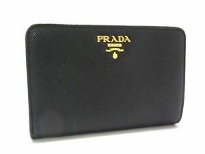 ■新品同様■ PRADA プラダ サフィアーノレザー 二つ折り 財布 ウォレット 小銭入れ レディース ブラック系 AP0907