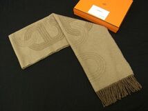 ■極美品■ HERMES エルメス 24番地のサーキット カシミヤ100％ ストール ショール マフラー メンズ レディース ブラウン系 AN7683_画像1