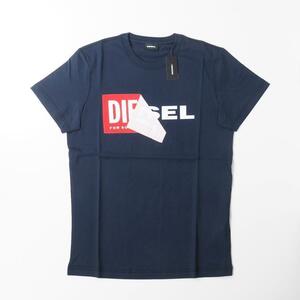 新品 DIESEL T DIEGO QA 新旧 ブランド ロゴ 半袖 クルーネック メンズ ユニセックス Tシャツ ネイビー L