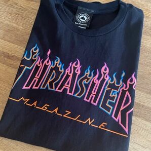 試着のみ　THRASHER　スラッシャー　Tシャツ　半袖　黒　ロゴ　ファイヤー　炎