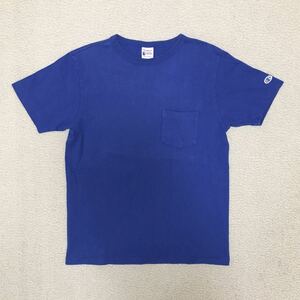 送料込 ランタグ復刻 チャンピオン ポケット付き Tシャツ Sサイズ サイズ大きめ 青系 USED champion メンズ 無地 半袖 ポケT アメカジ 古着