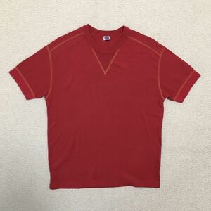 送料込 Pherrow's 日本製 前V Tシャツ XLサイズ 赤系 USED フェローズ メンズ 半袖 無地 Tシャツ アメカジ 古着 made in japan