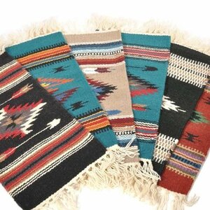 新品 エルパソ サドル ブランケット CHIMAYO STYLE MATS 黒 38cm x 50cm チマヨ ダイヤモンド柄 ラグ メキシカンラグ キャンプ オルテガ